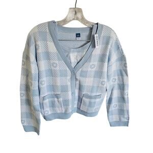 Old Navy Button-Front Cardigan Sweater and Matching Tank Set, Blue White Sz XL